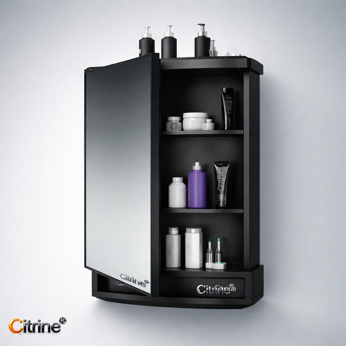 Black Mirror Bathroom Cabinet with Storage | Wall Mount Cabinet Polypropylene Wall Shelf-image-12