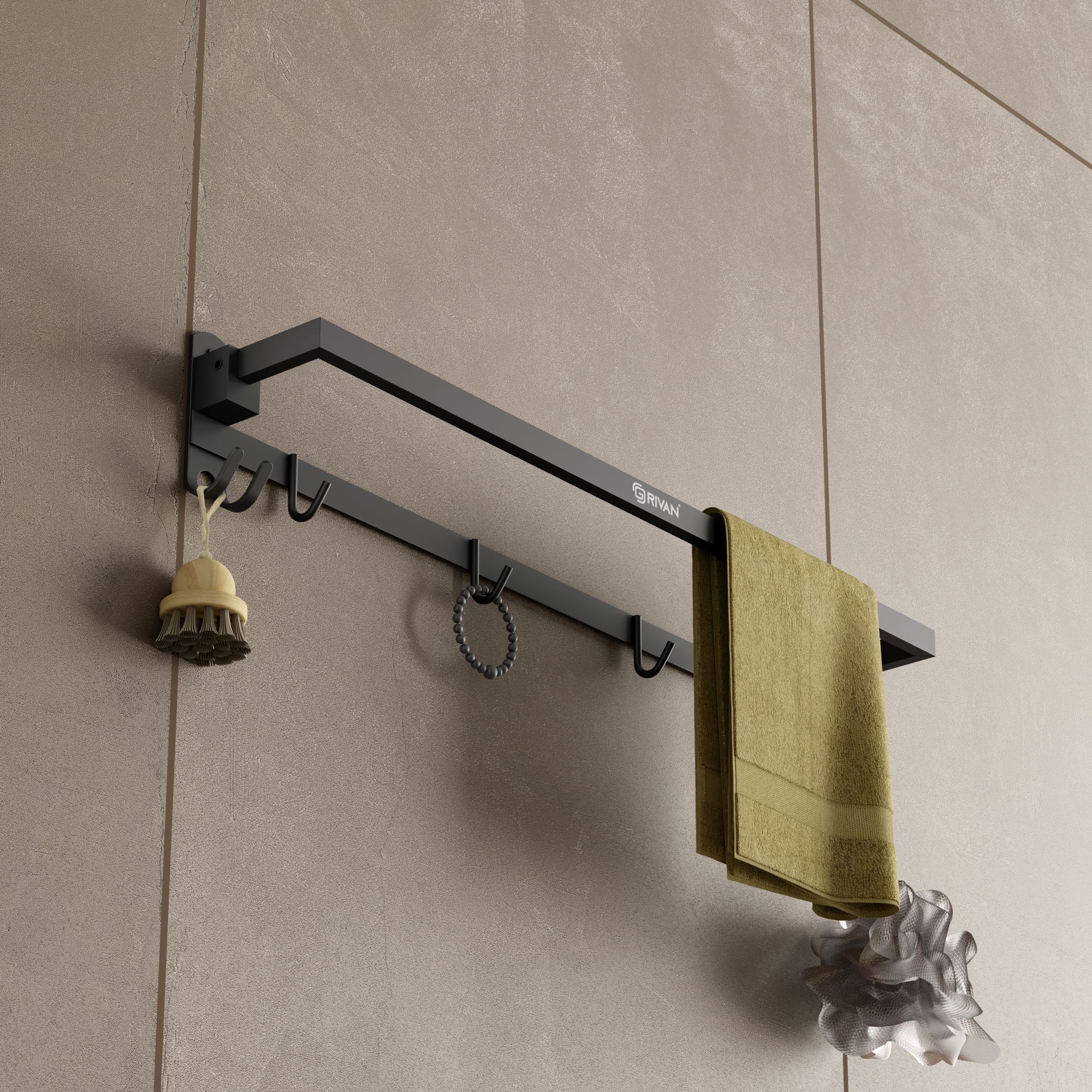 Modern Foldable Towel Holder Steel | Towel Rod Rail & Hanger for Bathroom Black Matte Towel Holder-image-11