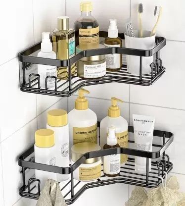 Premium Wall Mounted Shower Storage Corner Shelf Holder Iron Wall Shelf-image-21