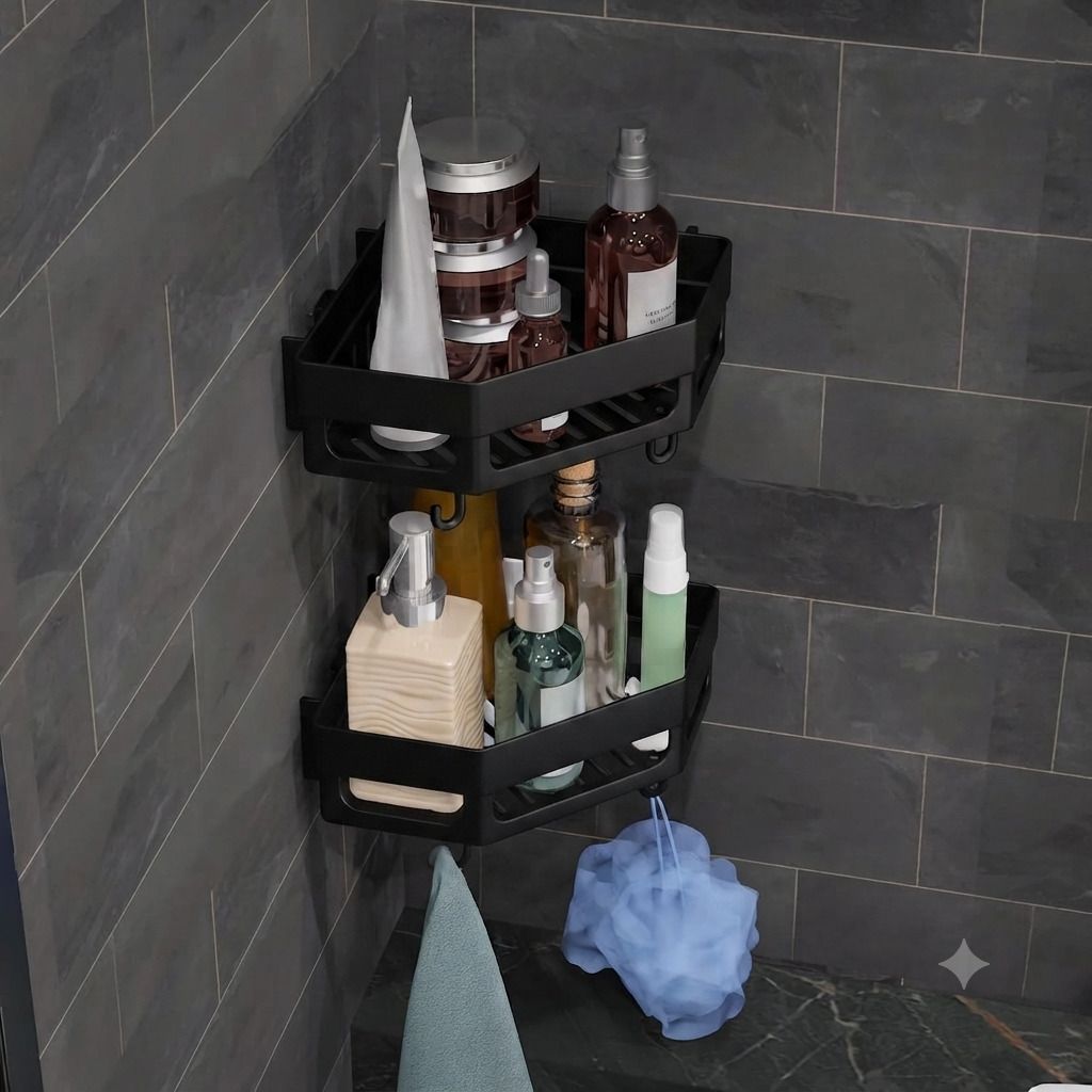 Diamond Shape Plastic Bathroom Corner Shelf Organizer Stand Plastic Wall Shelf-image-10