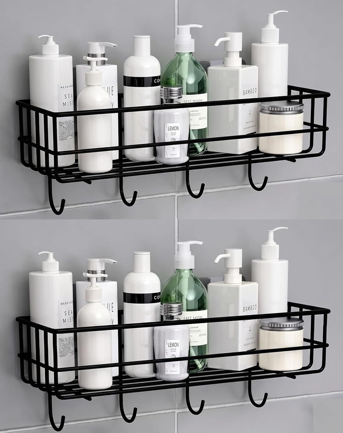 decordine 2 Pc Black Bathroom Rack & Wall Shelves | No-Drill Bathroom Organizer Iron Wall Shelf-picture-47