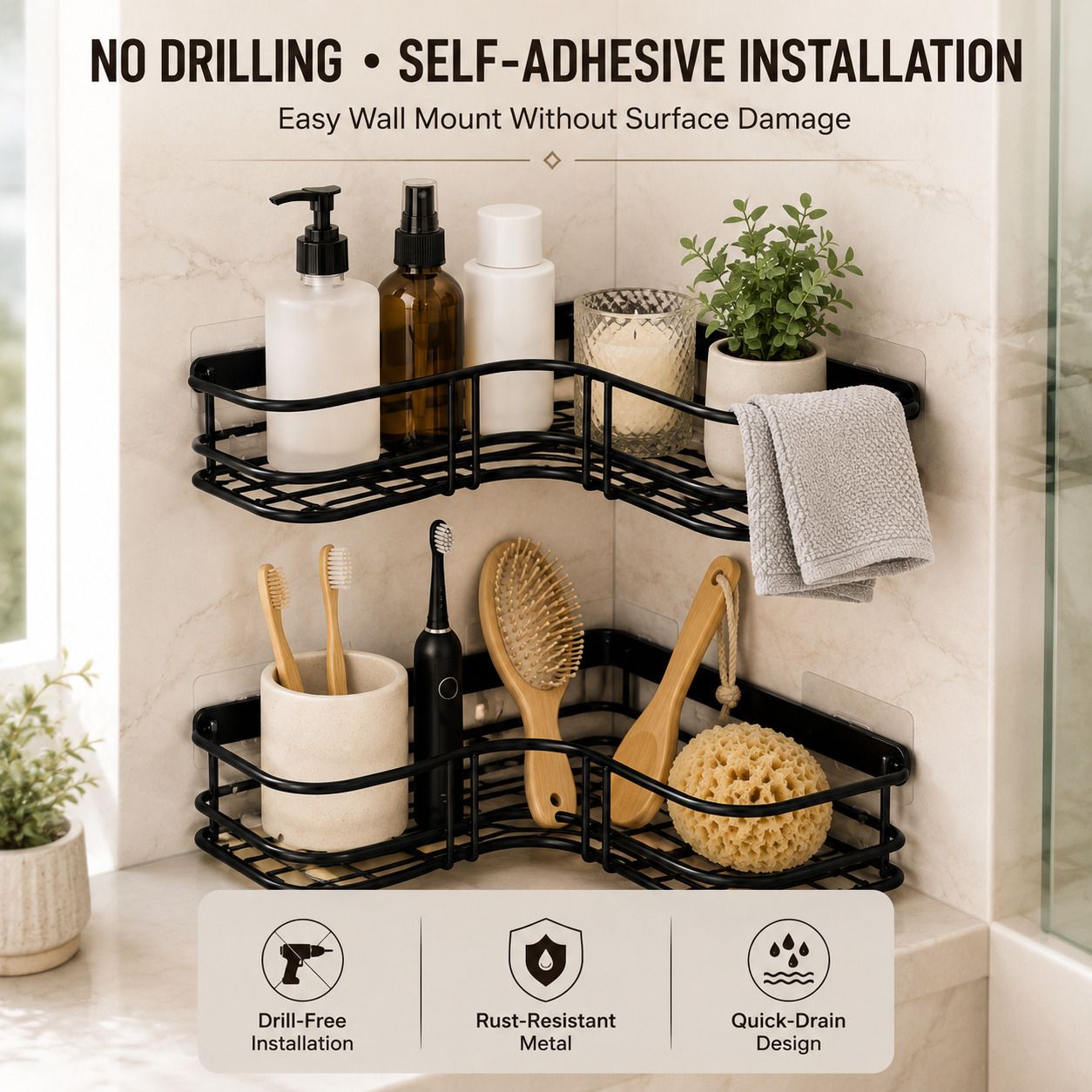 Kitvex SpaceSaver Corner Bathroom Rack Shelf Iron, Steel Wall Shelf-picture-14