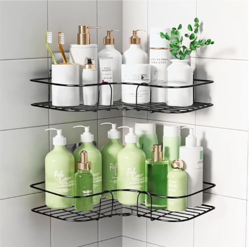 Multi-use Self Adhesive Kitchen (PACK OF 1) Bathroom Corner Shelf,storage Rack Steel Wall Shelf-image-33