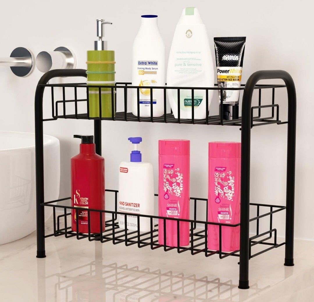 Multipurpose foldable 2 layer rack for kitchen and bathroom Plastic Wall Shelf-image-39