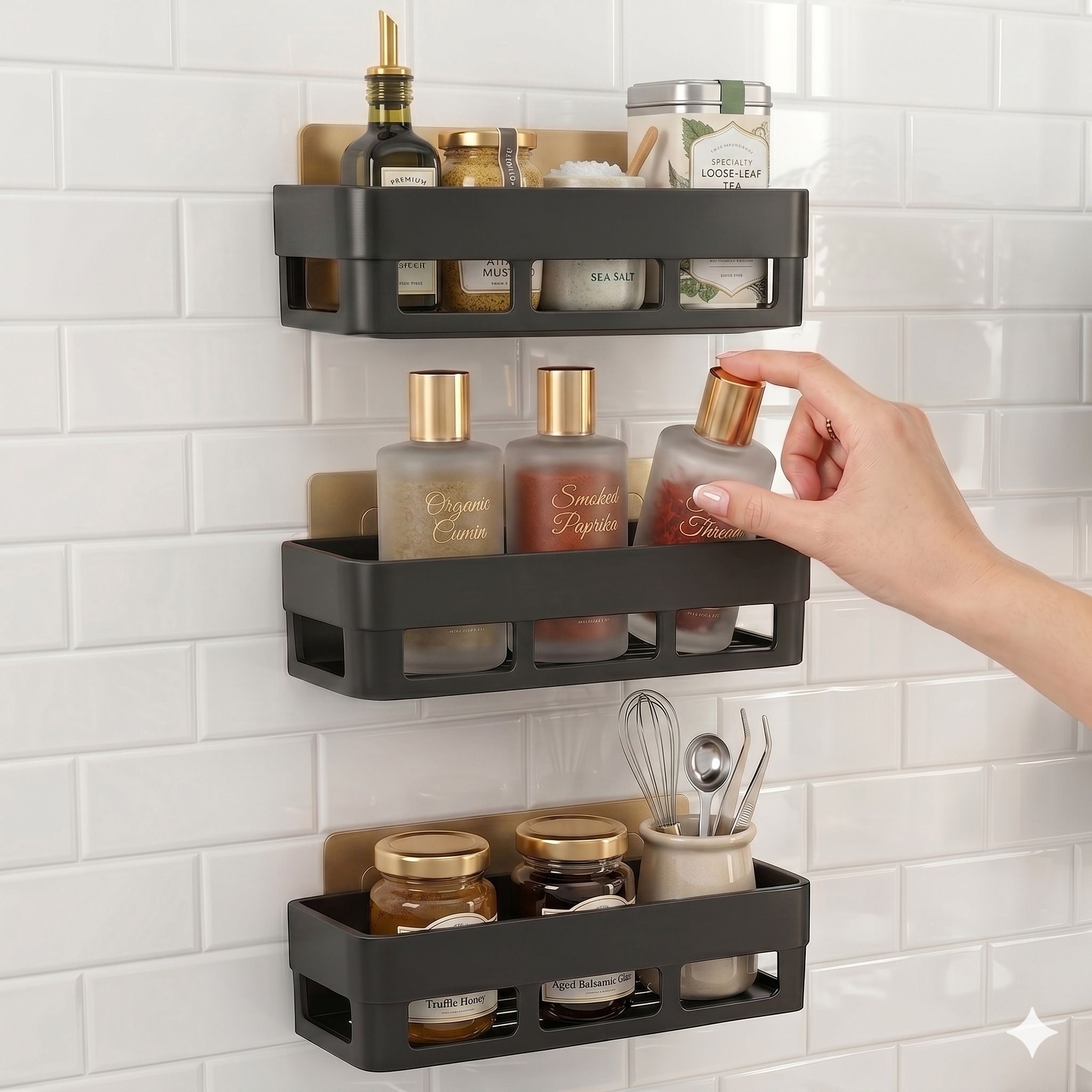 sokmak 3PC Heavy Duty Removable Self Adhesive Bathroom Caddy Waterproof Kitchen Rack Plastic Wall Shelf-picture-17