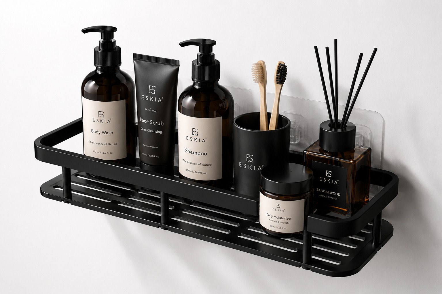 eskia Premium Black Wall Mounted Bathroom Shelf Organizer Rack Plastic Wall Shelf-picture-17
