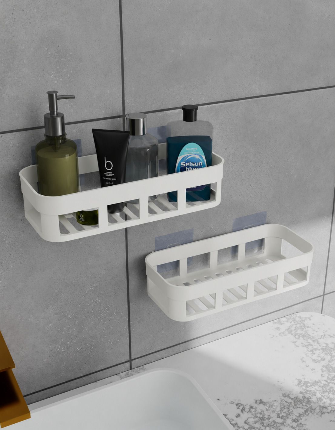 Shelf Adhesive No Drill Wall Mount Bathroom Wall Shelf Kitchen Storage Rack Plastic Wall Shelf-image-46