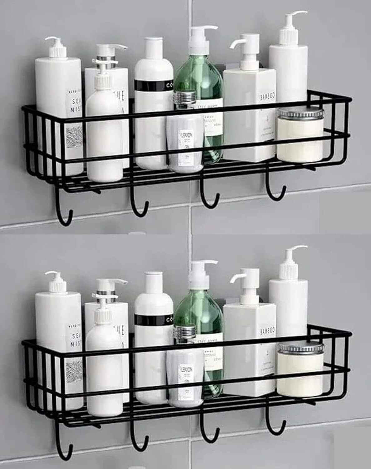 juiciq Wall Mounted Bathroom Shelf Organizer with Soap Holder & Razor Hook Iron Wall Shelf-picture-27