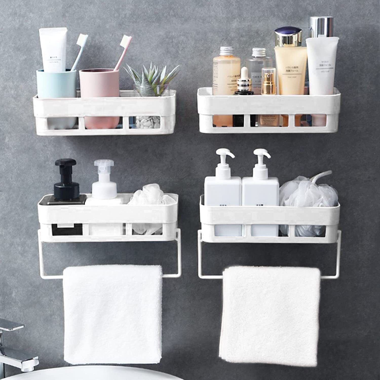 Bathroom Hardware and Accessories Rack With Hanger Plastic Wall Shelf-image-30