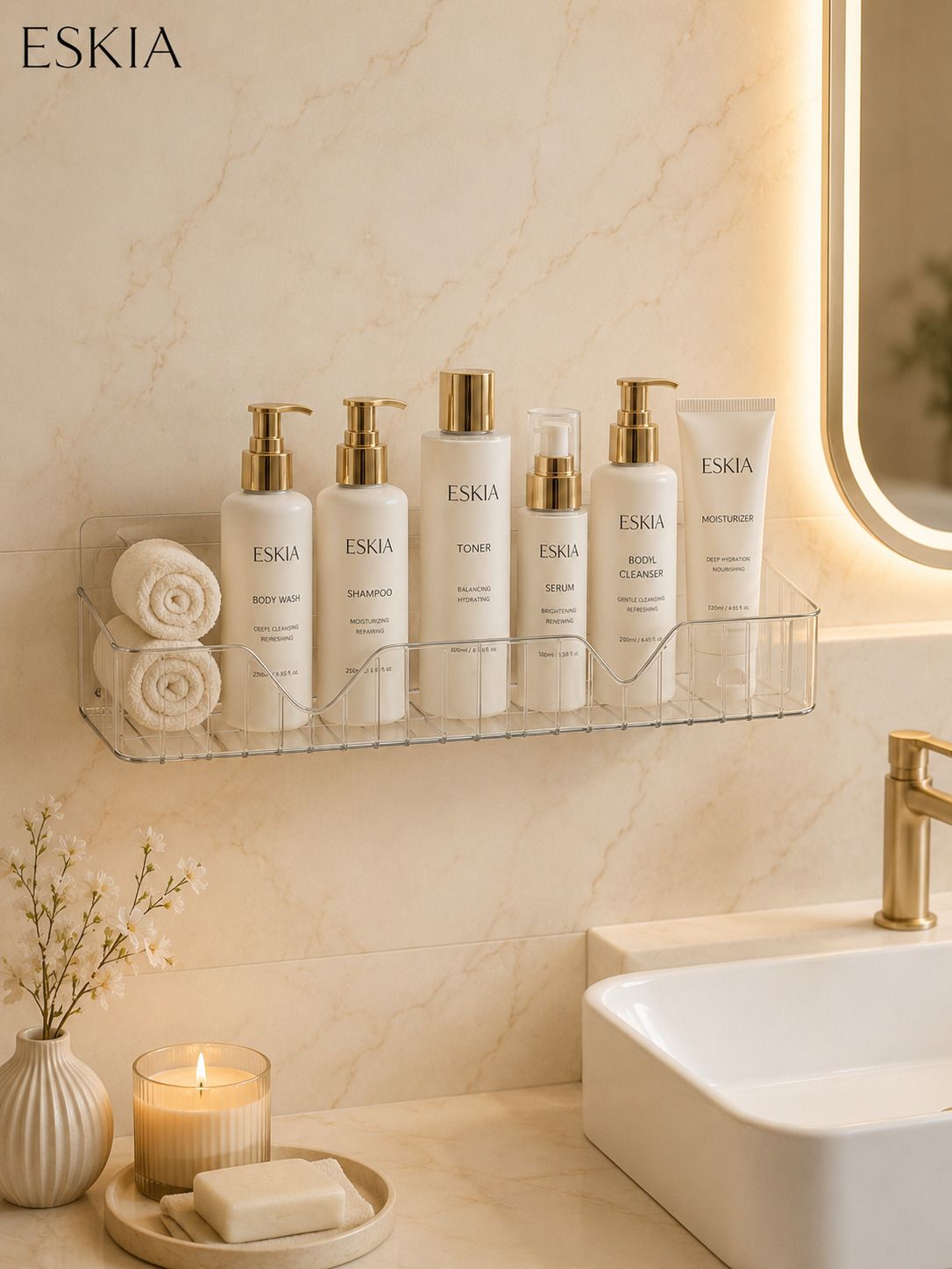 eskia Premium Transparent Bathroom Wall Mounted Storage Shelf Plastic Wall Shelf-picture-25