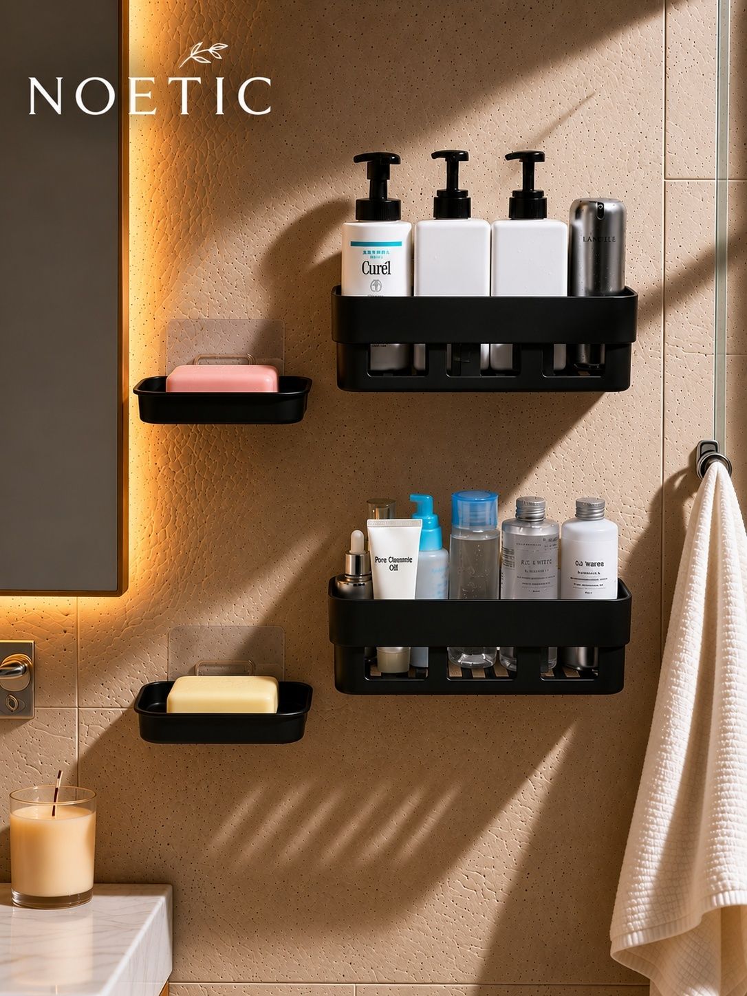 Premium Self Adhesive Bathroom Shelf & Soap Dish Combo Plastic Wall Shelf-image-41