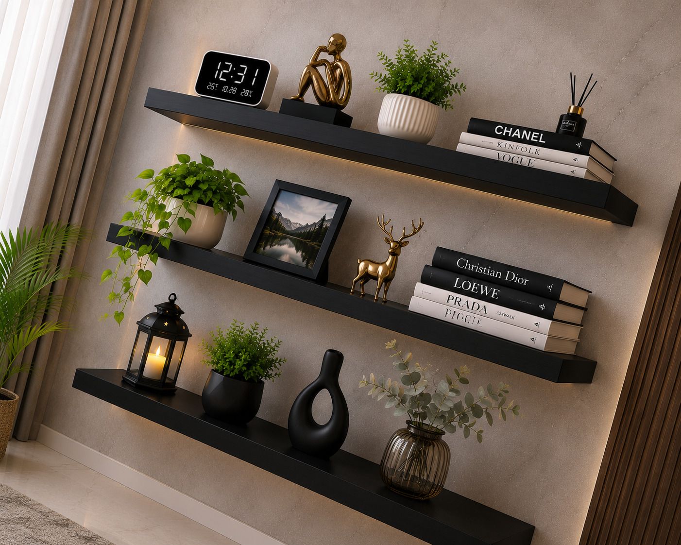 MDF Floating Shelves Set of 3 – Black Wall Mounted Shelves MDF (Medium Density Fiber) Wall Shelf-image-7