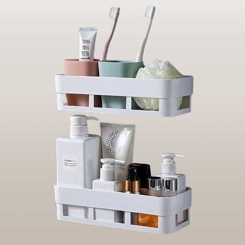 sjk Self Adhesive Multi-Purpose Wall Hanging BATHROOM floating Shelf Plastic Wall Shelf-picture-32