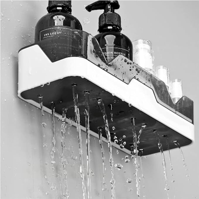No-Drill Wall Mounted Storage Rack | Self Adhesive Organizer with Drainage Plastic Wall Shelf-image-39