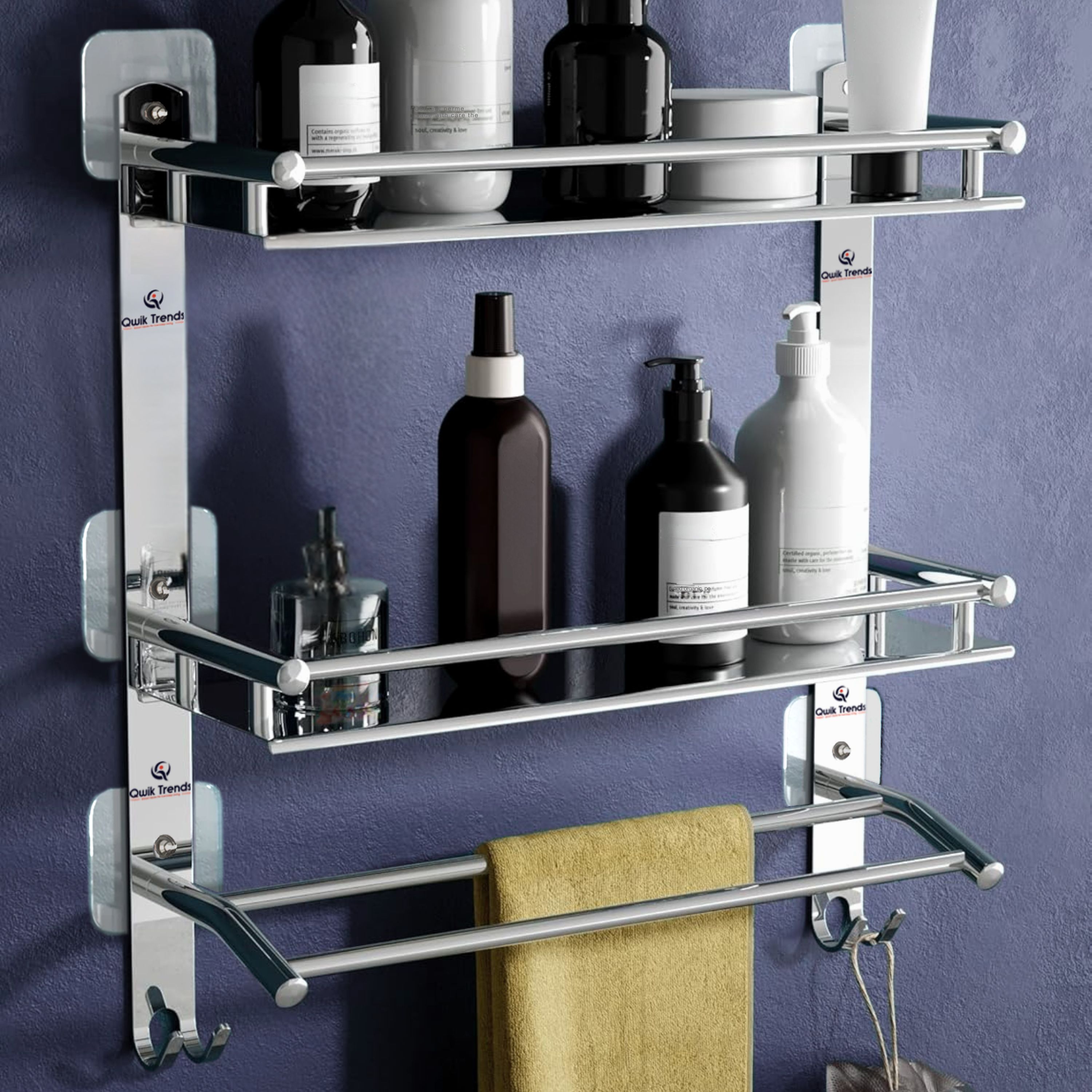 qwik trends bathroom organizer without drill – adhesive corner , shelves , rack , shelf Stainless Steel Wall Shelf-picture-10