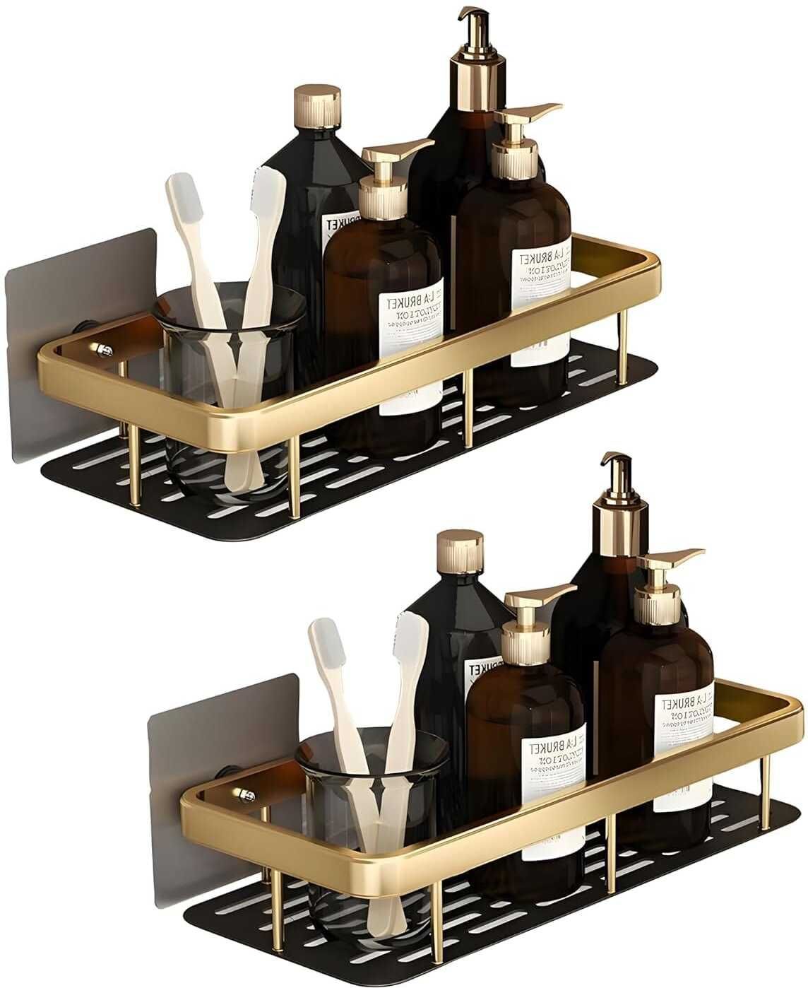 domesta Aluminum Shower Caddy Shelf (Golden) Aluminium Wall Shelf-picture-16