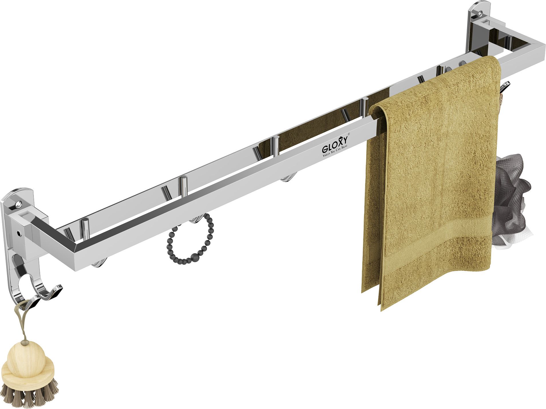 Modern Foldable Towel Holder | Road with Hooks & Hanger 24 inch 1 Bar Towel Rod-image-26
