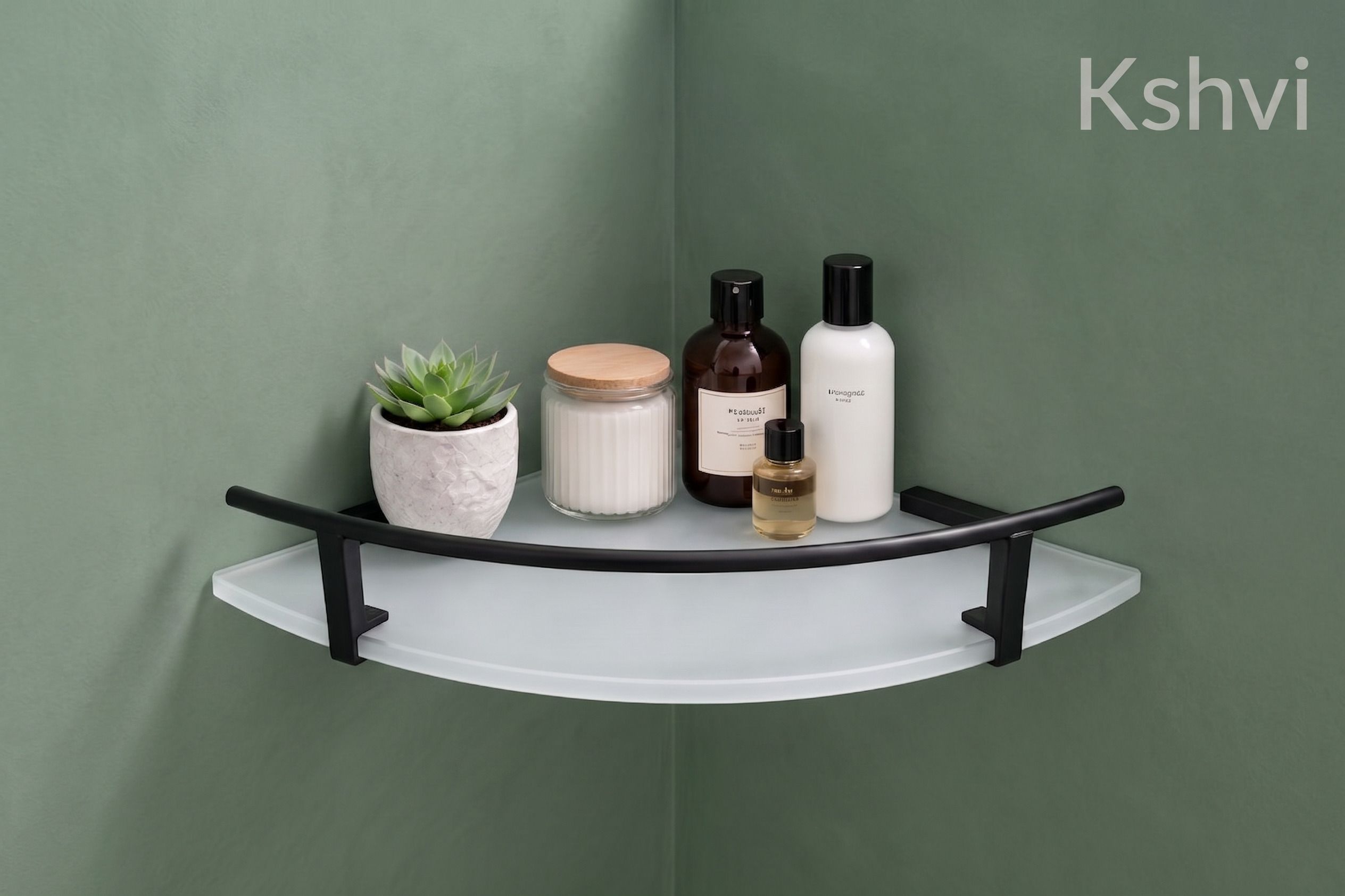 kshvi 10*10 Modern Matte Acrylic Wall Mounted Bathroom Corner with Black Guard Rail Acrylic, Aluminium Wall Shelf-picture-31