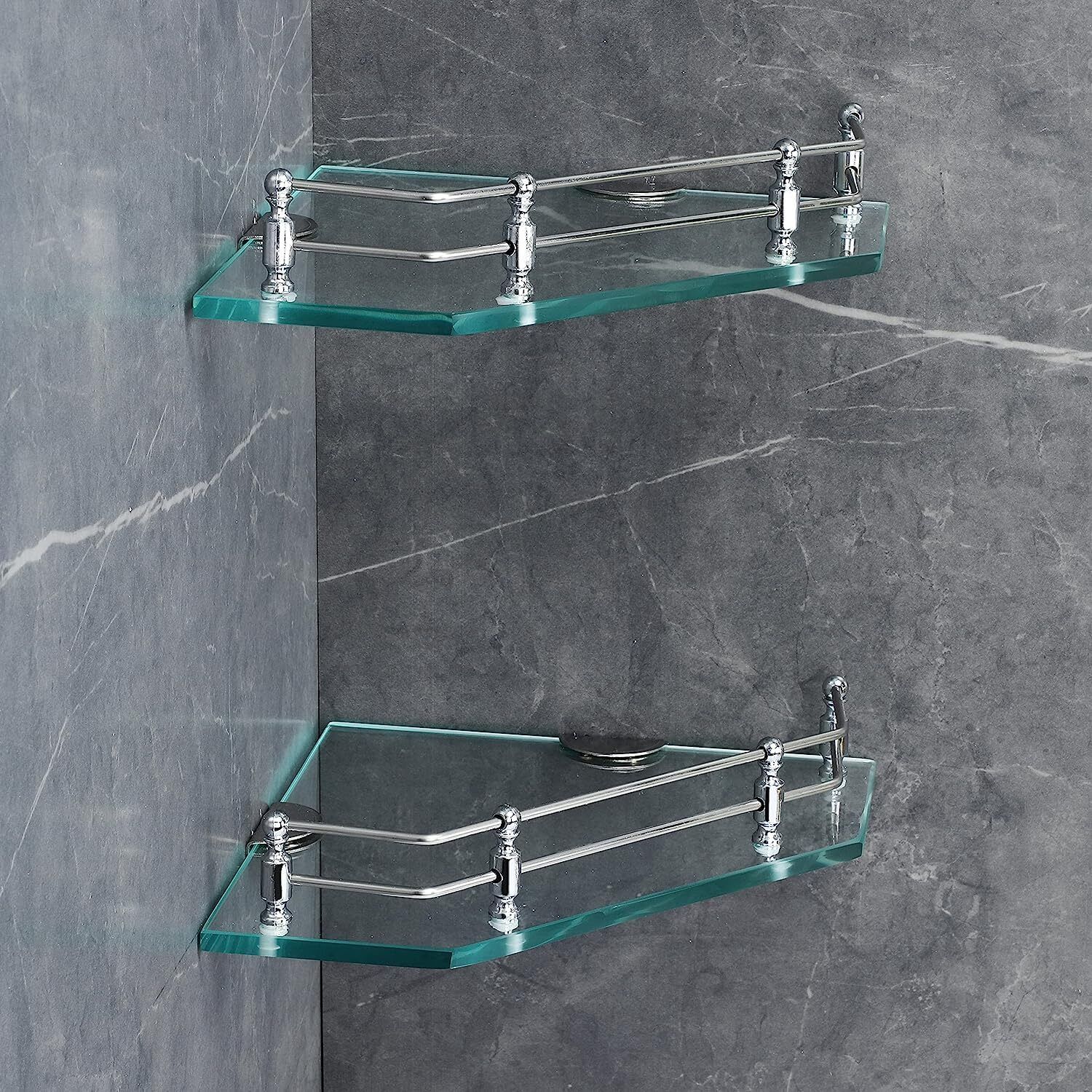 Diamond Shape Transparent Glass Storage Corner Shelf (9 X 9 Inch) (Pack of 2) Glass Wall Shelf-image-23
