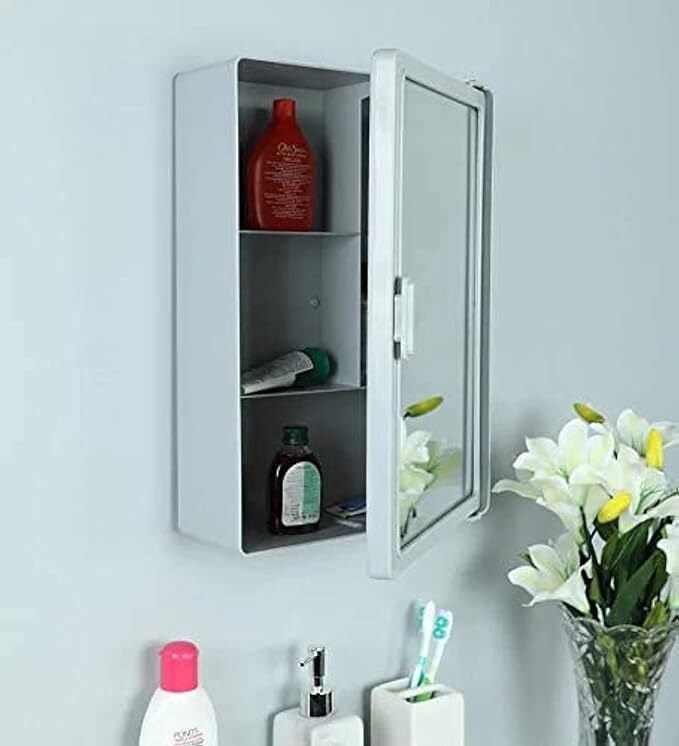 NEW MODEL BATHROOM CABINET GREY COLOR WITH MIRROR Glass, Plastic Wall Shelf-image-11
