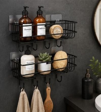 abhayenterpries Premium 2-Tier Wall Mounted Bathroom Organizer Rack Iron Wall Shelf-picture-38