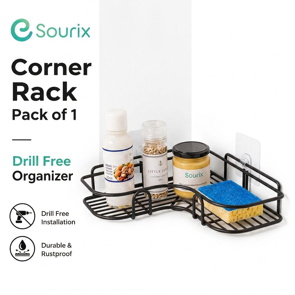 sourix Bathroom Corner Rack with Kit (1 Pc) Aluminium Wall Shelf-picture-20