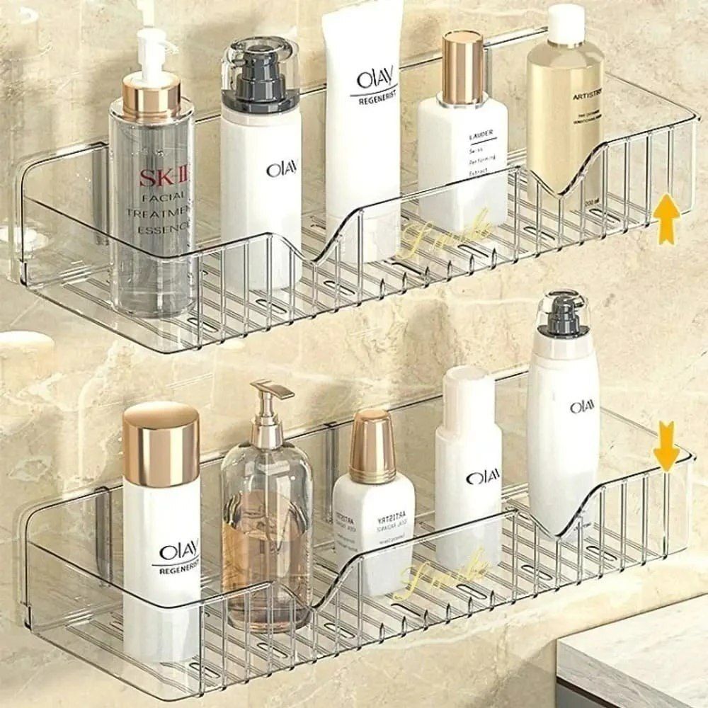 Acrylic Bathroom and Kitchen Shelf | No-Drill Wall Mounted Bathroom Organizer Plastic Wall Shelf-image-46