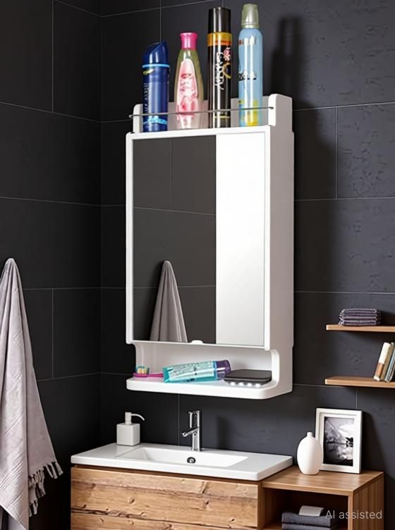 Mirror Cabinet /Organizer/Storage/Bathroom Accessories (pack of 1) Polypropylene, Acrylic Wall Shelf-image-3