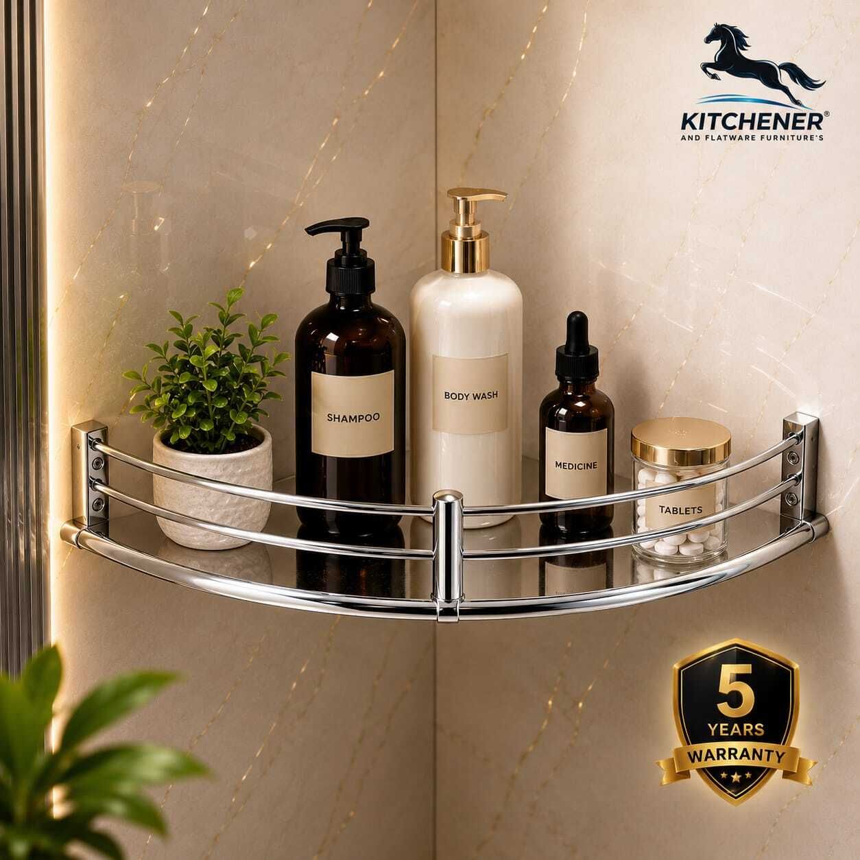 kitchener Bathroom Corner Shelf 10x10 Inch Wall Mounted Corner Rack | Kitchen Organizer Stainless Steel Wall Shelf-picture-0