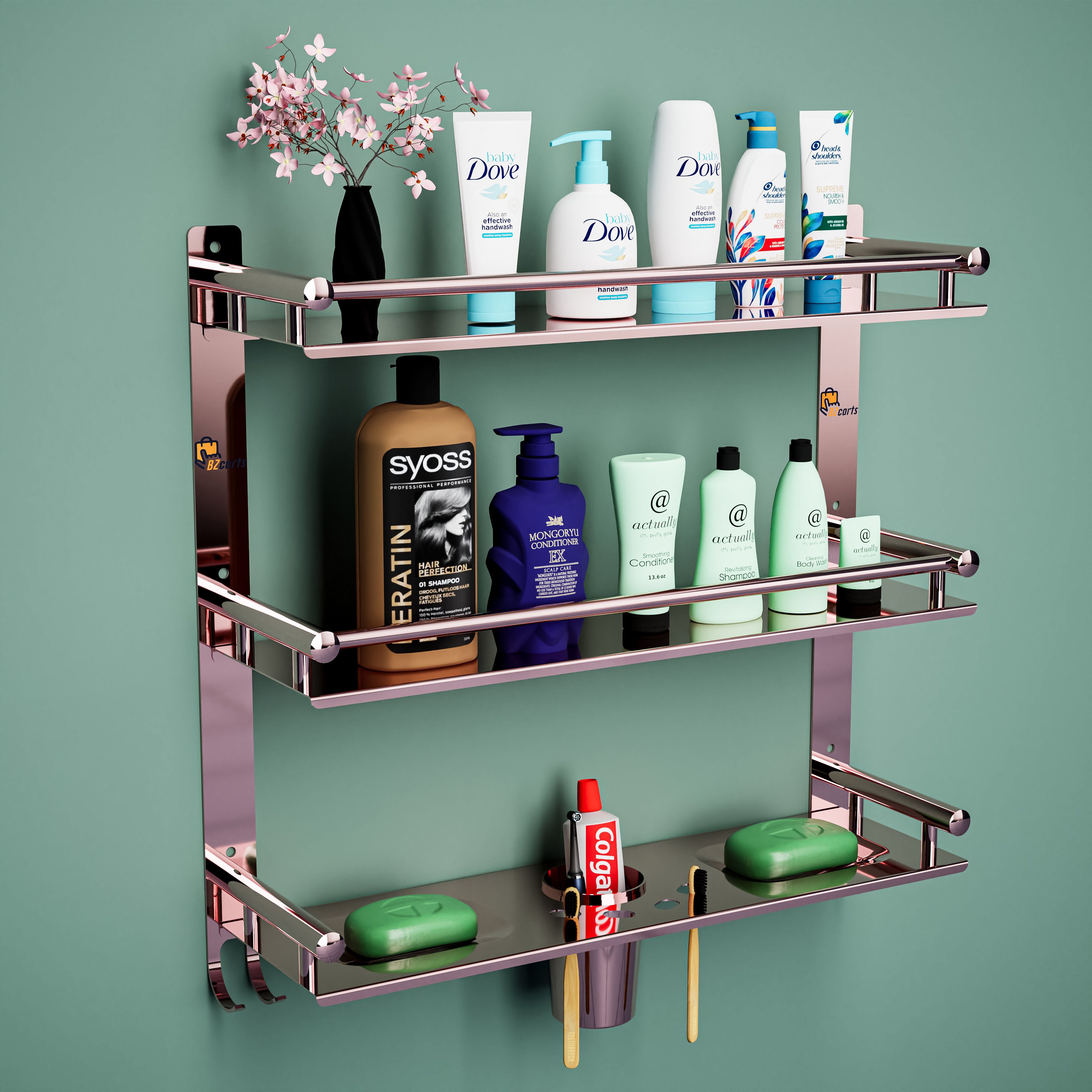 Rose Gold S.S. Bathroom Rack Shelf Organizer Wall Mounted Accessories Holder Stainless Steel Wall Shelf-image-26