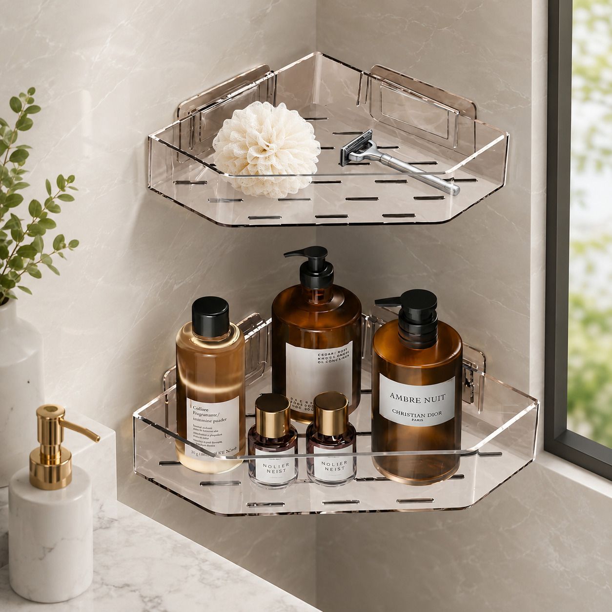 kroywen Transparent Triangle Storage Rack for Bathroom Counter, Kitchen Sink Plastic Wall Shelf-picture-7