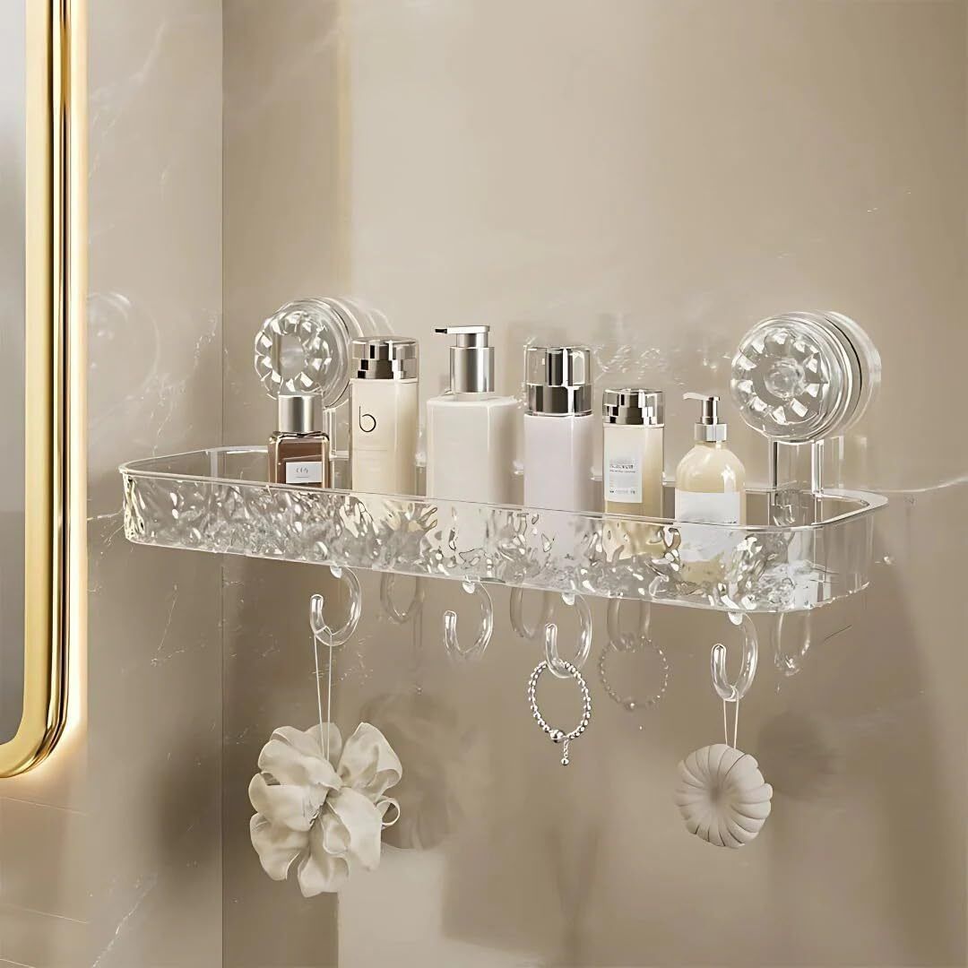 inotik Wall Mounted Plastic Bathroom Shelf | Bathroom Organiser Without Drill Acrylic, Plastic Wall Shelf-picture-43
