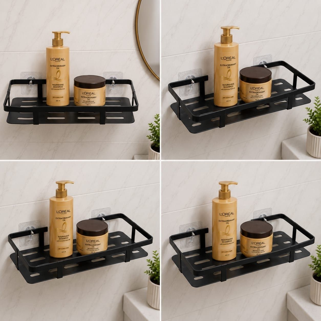 parmeshwar sales Pack of 4 Metal Bathroom Organizer Rack for Bathroom Accessories (Black) Iron Wall Shelf-picture-14