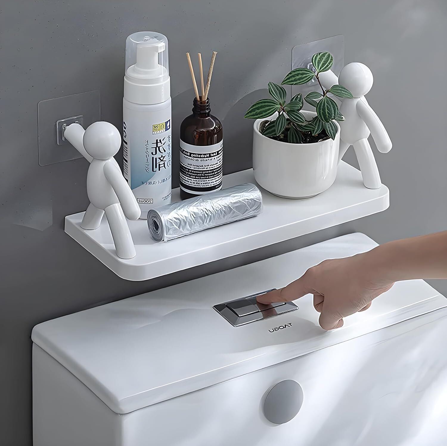 inotik Wall Hanging Bathroom Storage Human Hook Rack Plastic Wall Shelf-picture-45