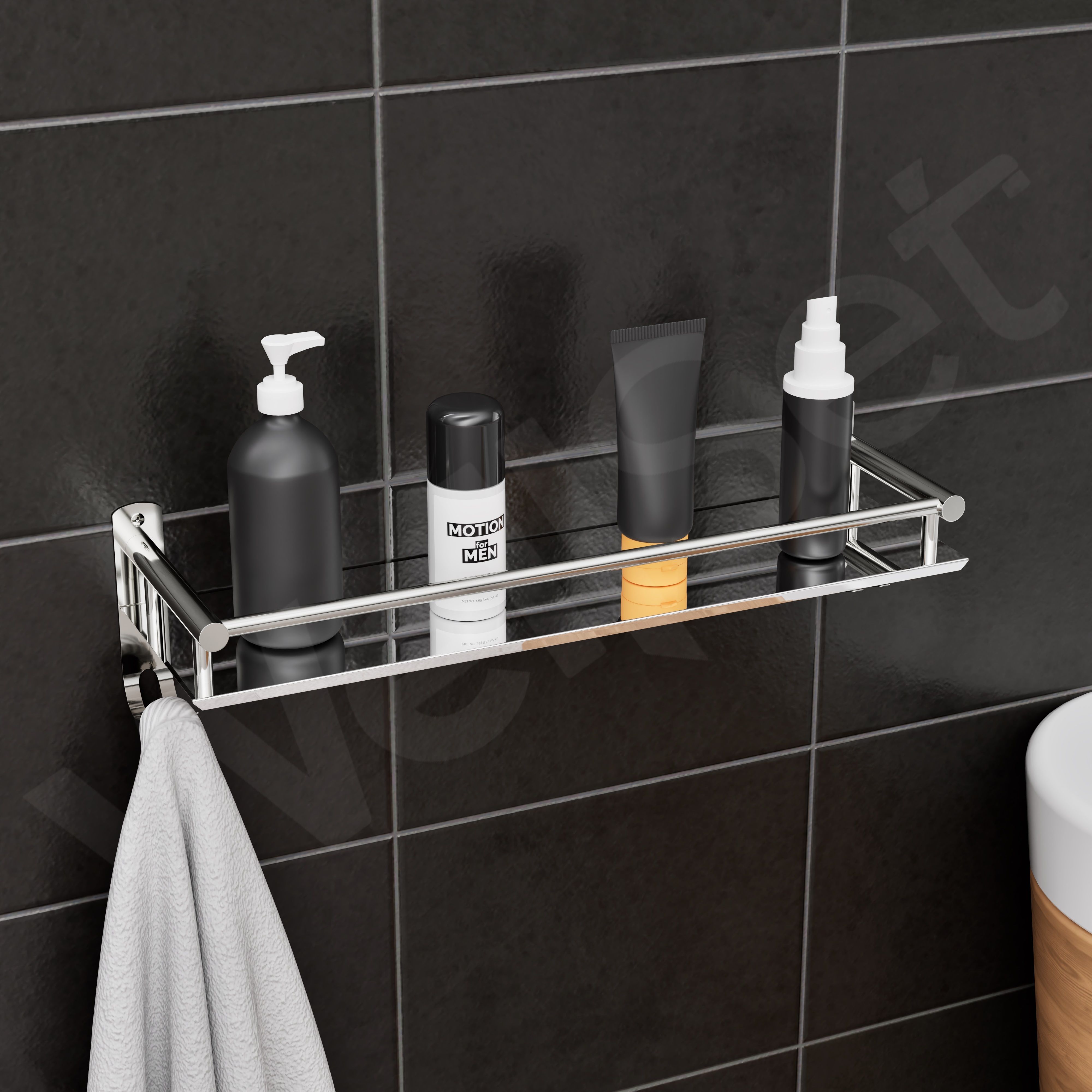 well set Premium Multi use Rack Kitchen /Bathroom Accessories Acrylic Stainless Steel Wall Shelf-picture-30