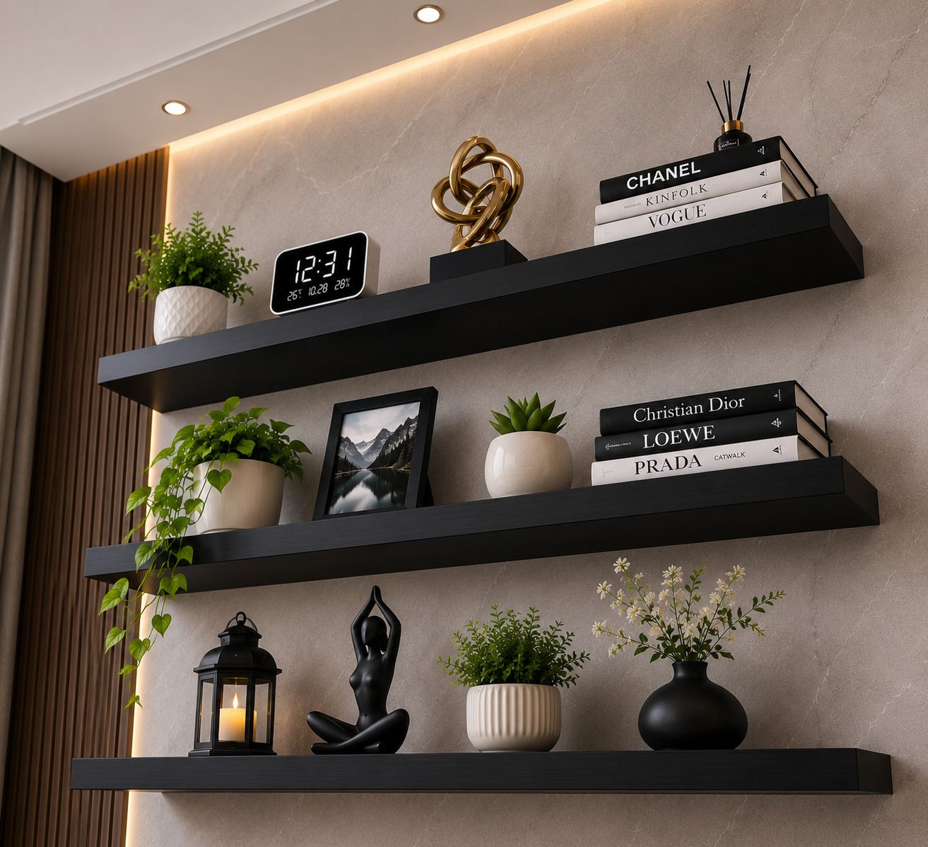 MDF Floating Shelves Set of 3 – Black Wall Decor Shelves MDF (Medium Density Fiber) Wall Shelf-image-1