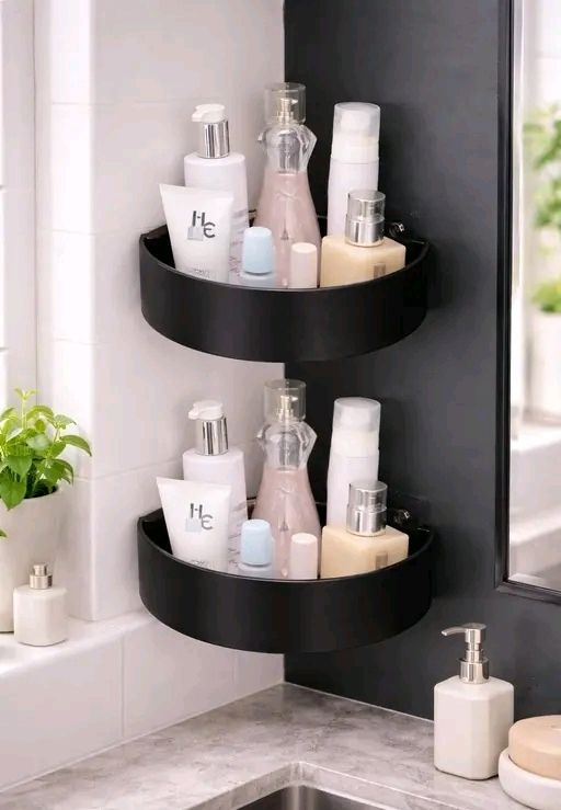 krv desire HomePro Corner Bathroom Organizer Shelf Black Plastic Multi-Storage Rack Plastic Wall Shelf-picture-24