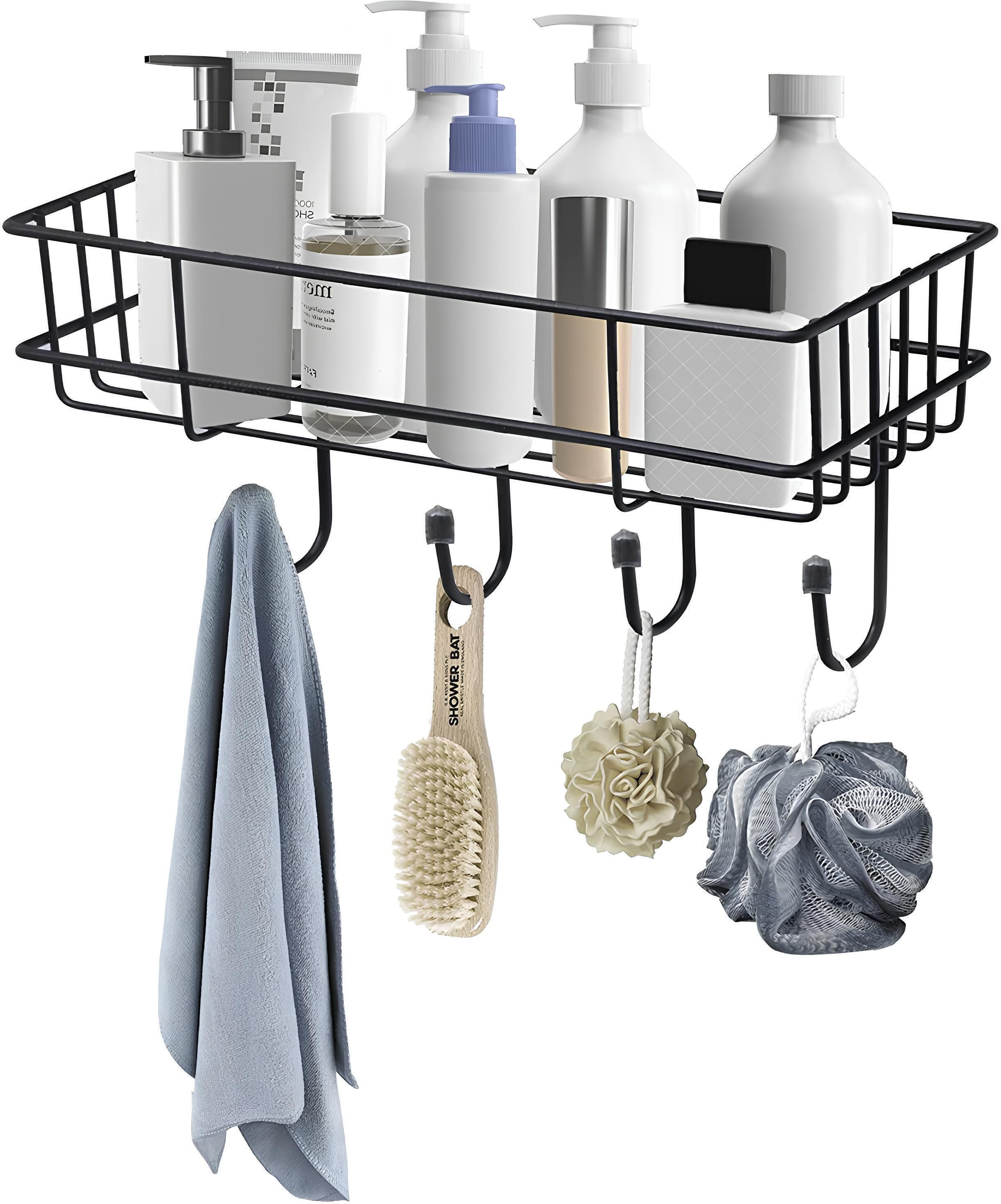 Multipurpose Bathroom Shelf,Hooks/Towel Holder/Rack/Bathroom Accessories Steel Wall Shelf-image-41