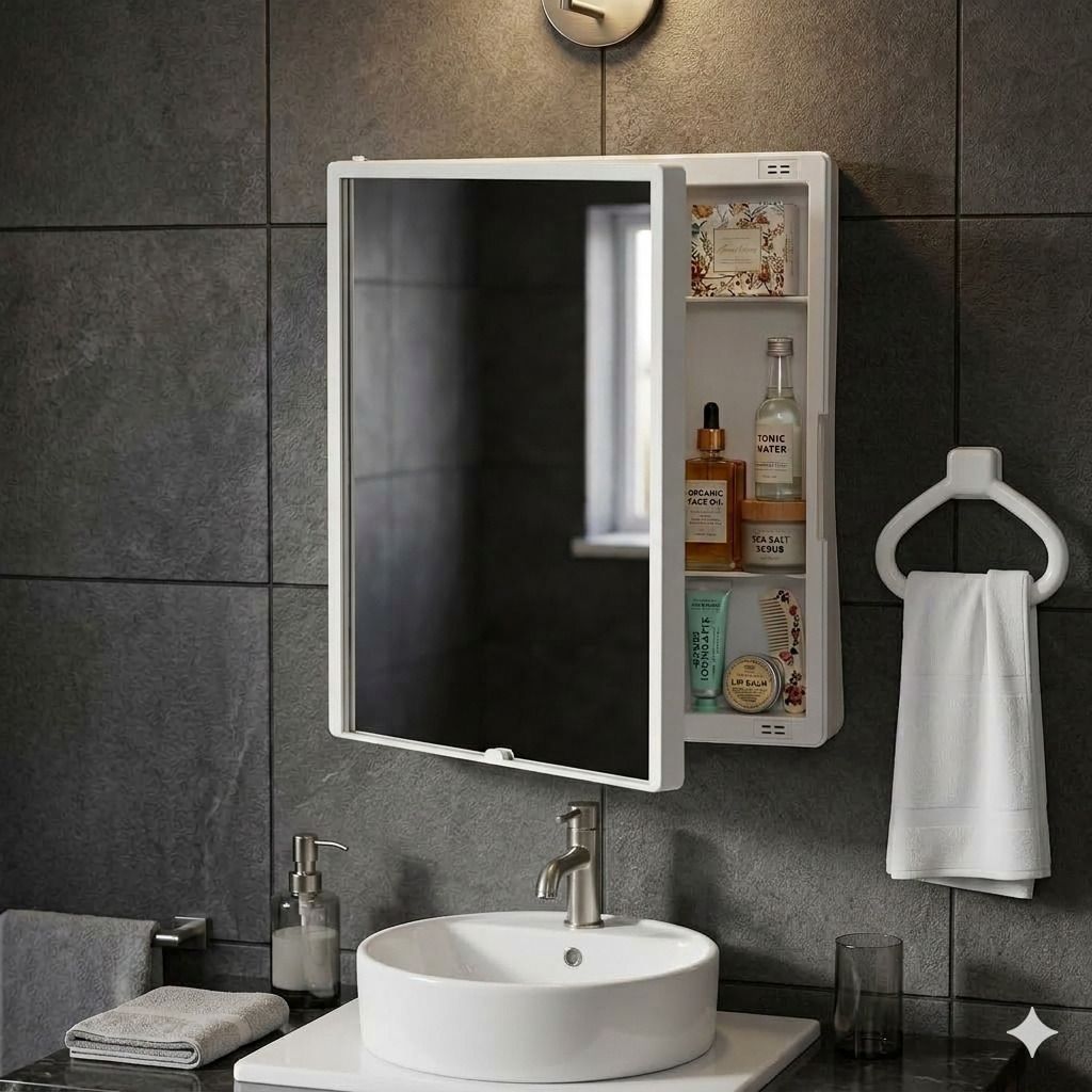 cipla plast New Rich Look Bathroom Mirror Cabinet With Towel Ring Bathroom Mirror-picture-15