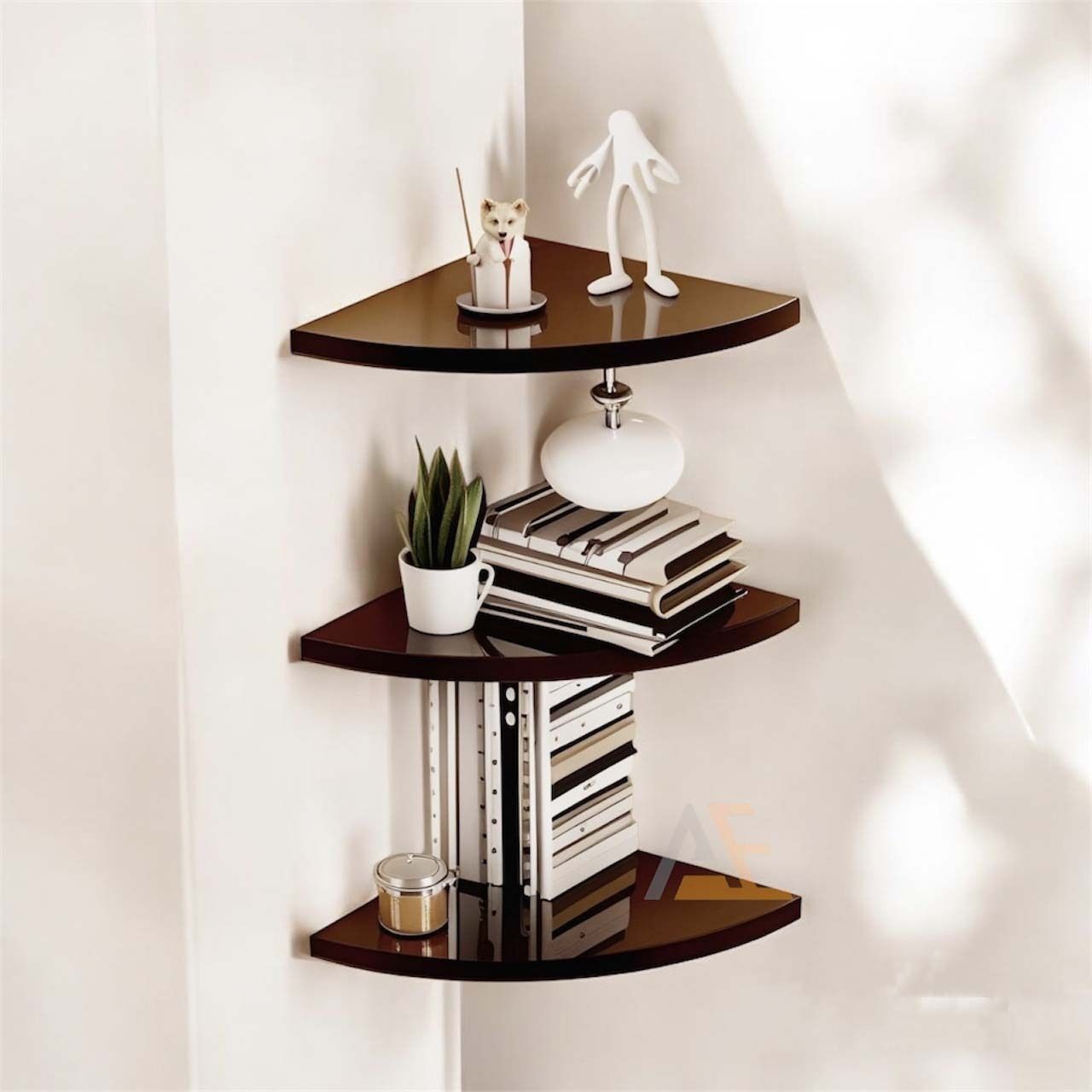 Wall Mounted Corner 3 Tiers Shelf for Home&Office/Kitchen/Bathroom Shelf(BROWN) MDF (Medium Density Fiber) Wall Shelf-image-21