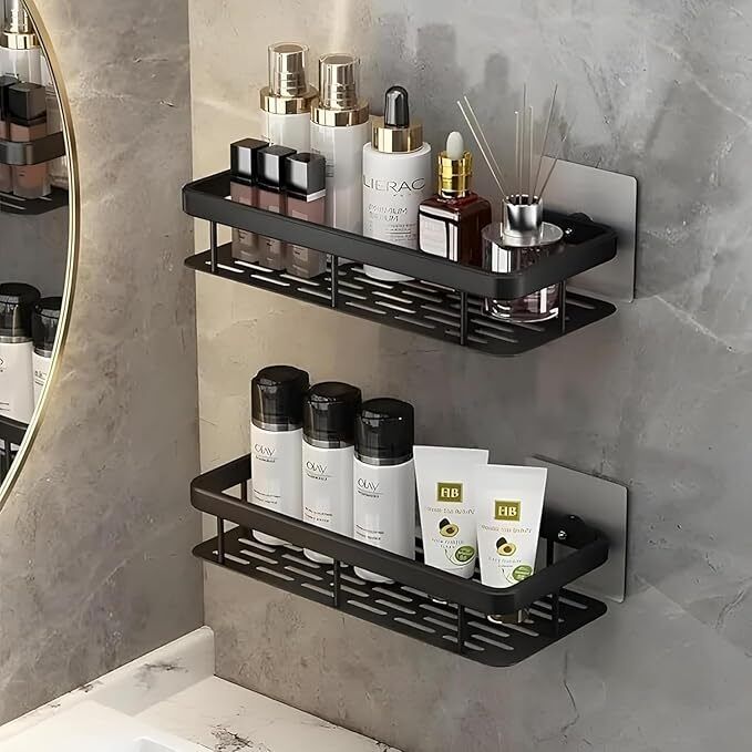 Self-Adhesive Multipurpose Wall Mounted Bathroom Organiser Plastic Wall Shelf Plastic Wall Shelf-image-27