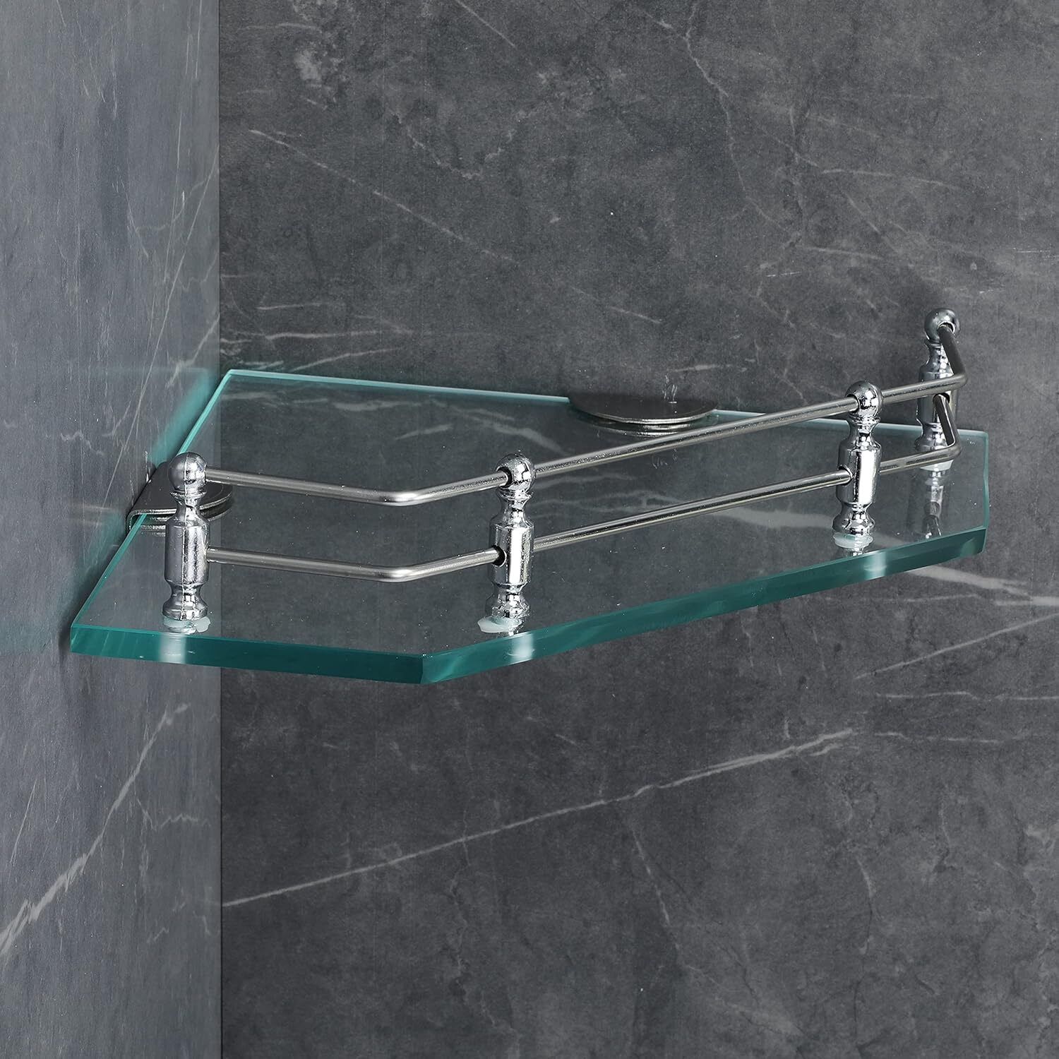 Diamond Shape Transparent Glass Storage Corner Shelf (9 X 9 Inch) Glass Wall Shelf-image-22