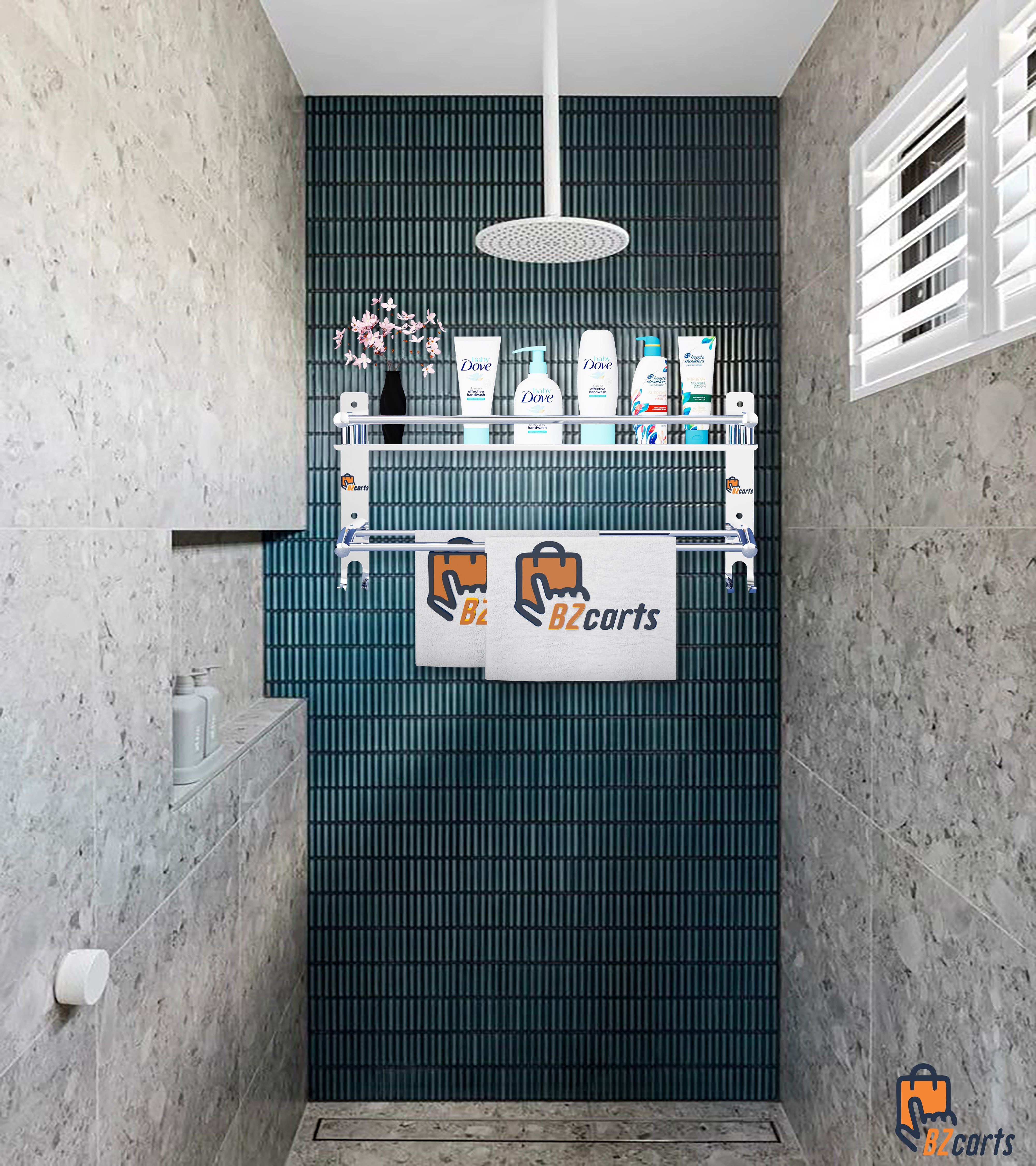 2 Layer Bathroom Stand | Towel Hanger for Bathroom | Bathroom Accessories Steel Steel Towel Holder-image-1