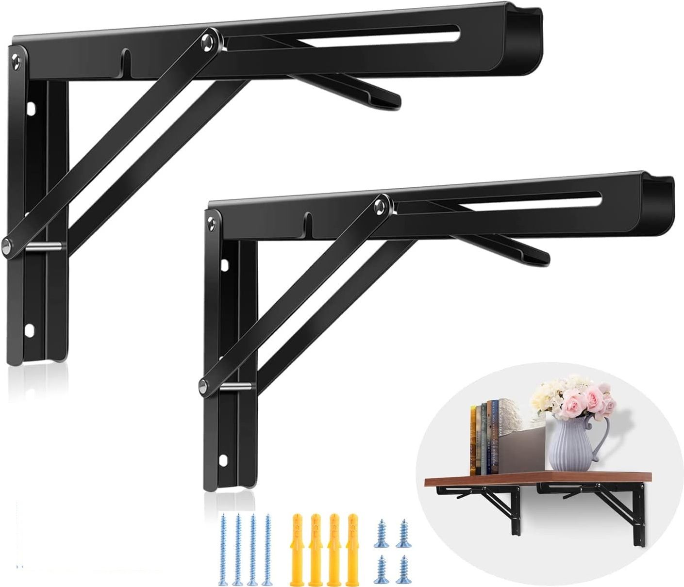 heet Heavy-Duty Folding Shelf Brackets with Screws Space-Saving for Home and Office 30cm Shelf Bracket-picture-14