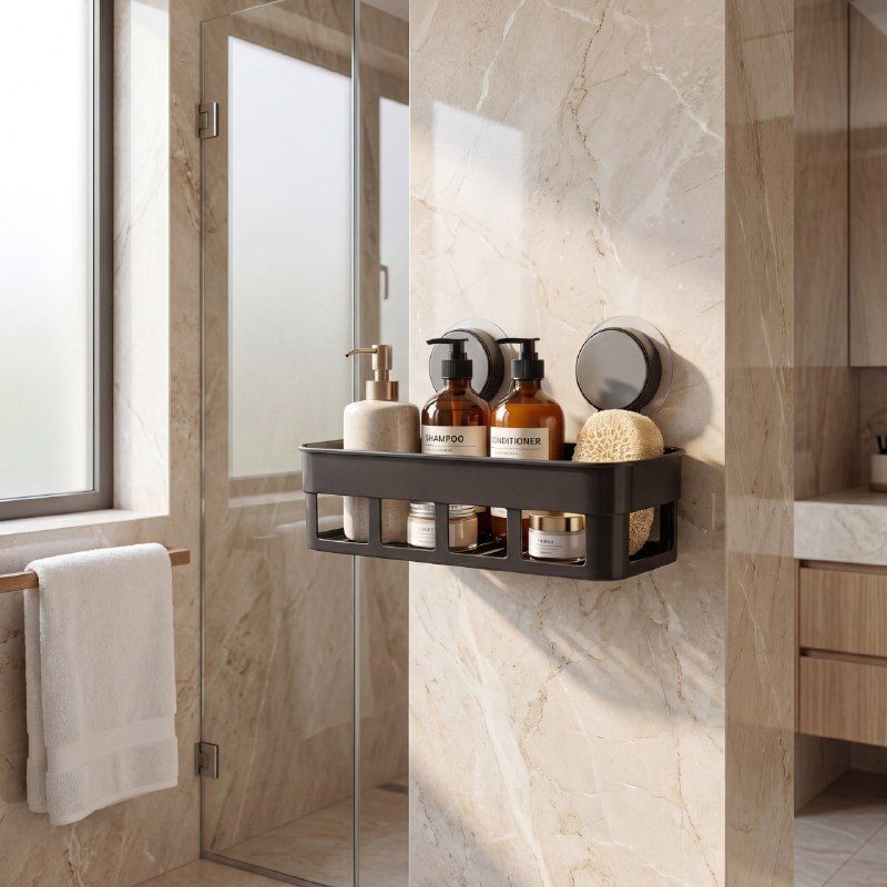 Bathroom Shelf Wall Mounted ,Suction Holders, Bathroom Rack (Pack of 1) Plastic Wall Shelf-image-42