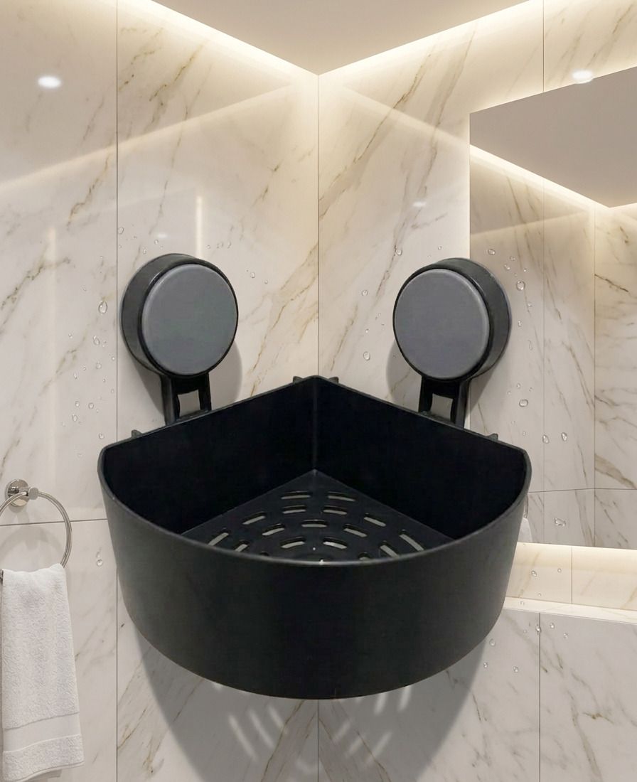 Wall Mounted Bathroom Caddy with Suction Cup Plastic Wall Shelf-image-23