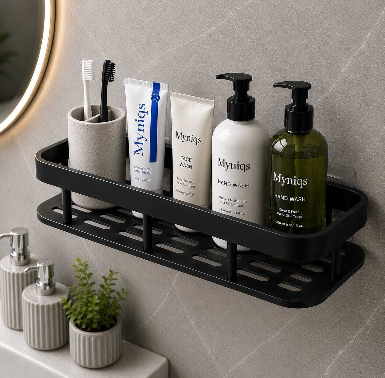 myniqs wall mounted shelf for bathroom, kitchen and home Plastic Wall Shelf-picture-19