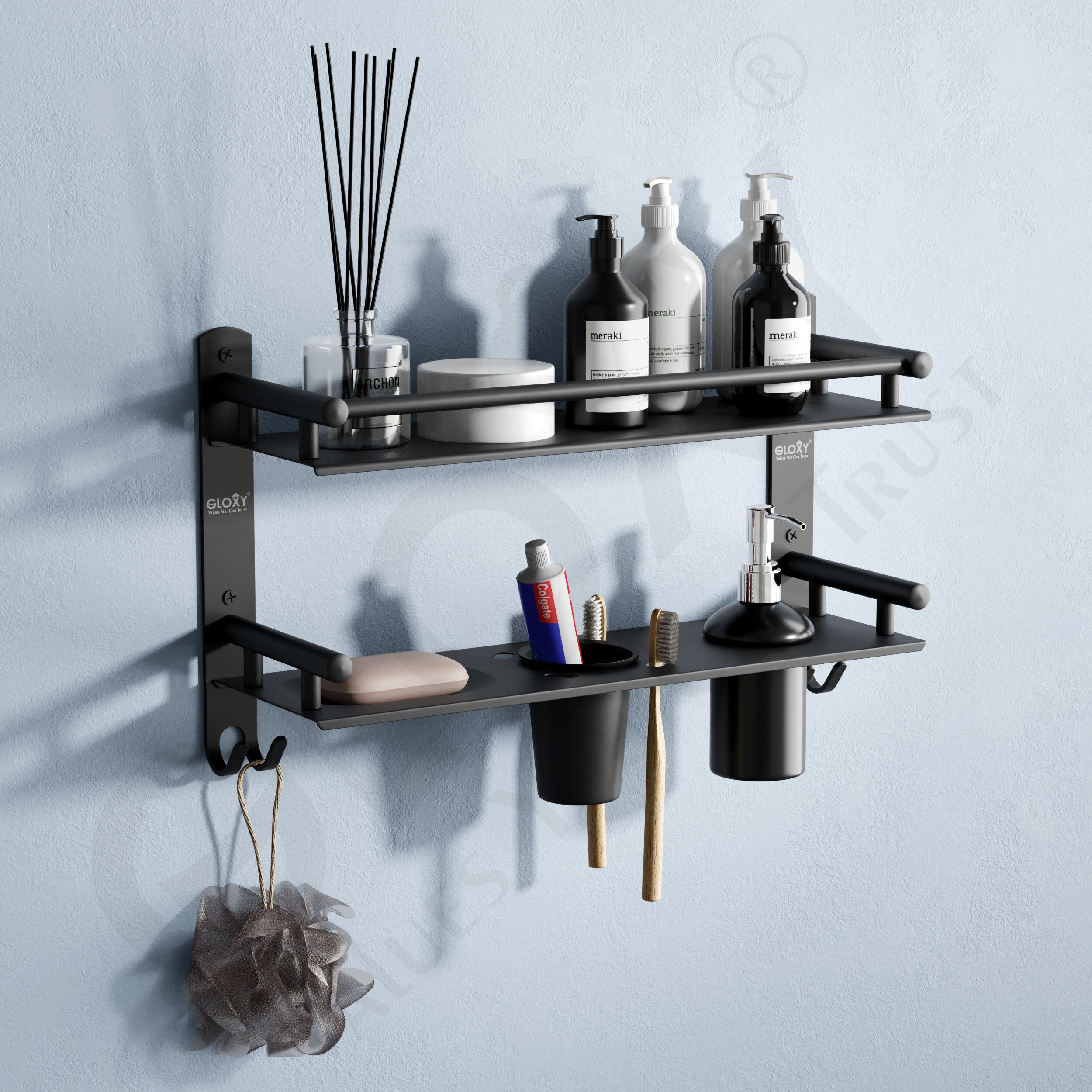 2 Layer Bathroom Shelf Rack with Dispenser & Soap Holder Wall Mount Organizer Stainless Steel Toilet Paper Holder-image-48