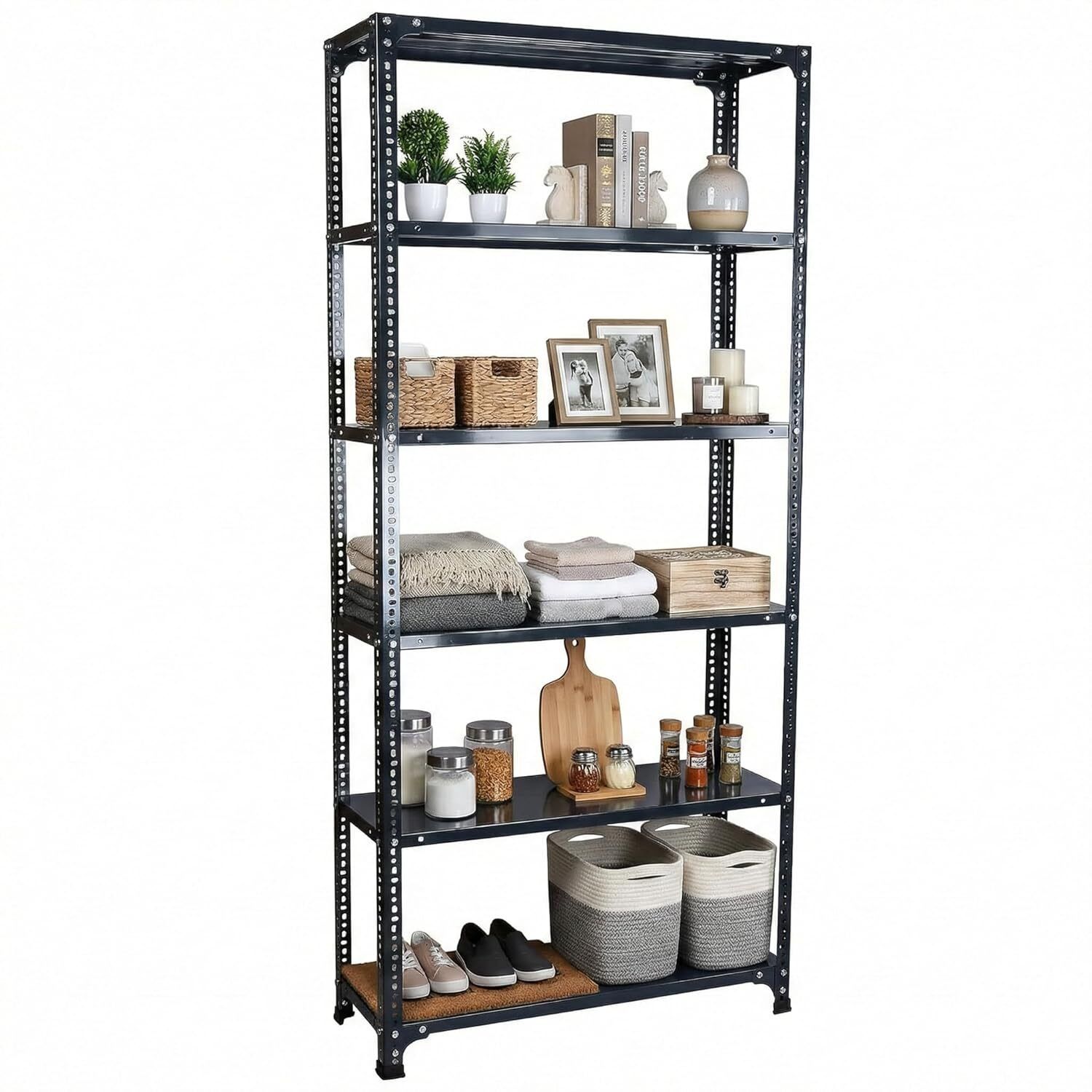 joufler store Modern Metal Storage Rack | 6 Shelf 72 Inch Height x 35 Inch x 9 Inch Metal Open Book Shelf-picture-14