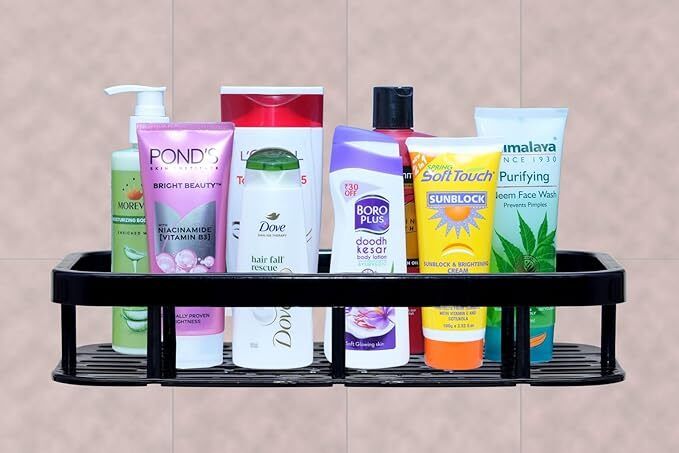 finner Wall Mounted Bathroom Shelf Rack - No Drill Adhesive Storage Organizer Plastic Wall Shelf-picture-17